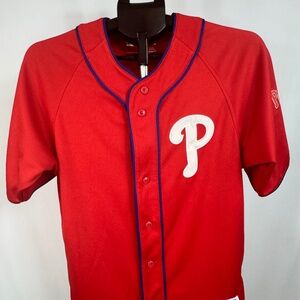 Philadelphia Phillies Baseball Jersey Red Blue Piping Men’s Small MLB
